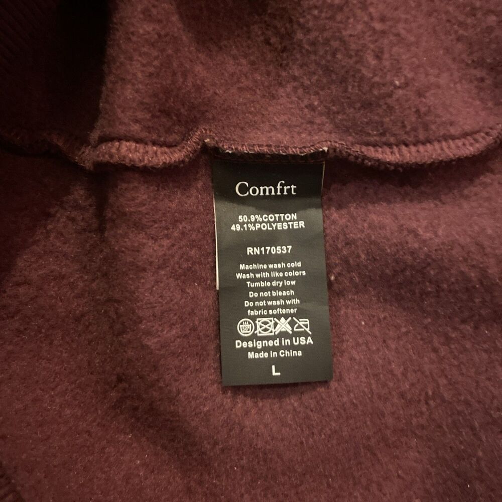 Comfrt Hoodie Men’s Size Large Maroon Pullover Fleece Hooded Sweatshirt - Picture 6 of 11